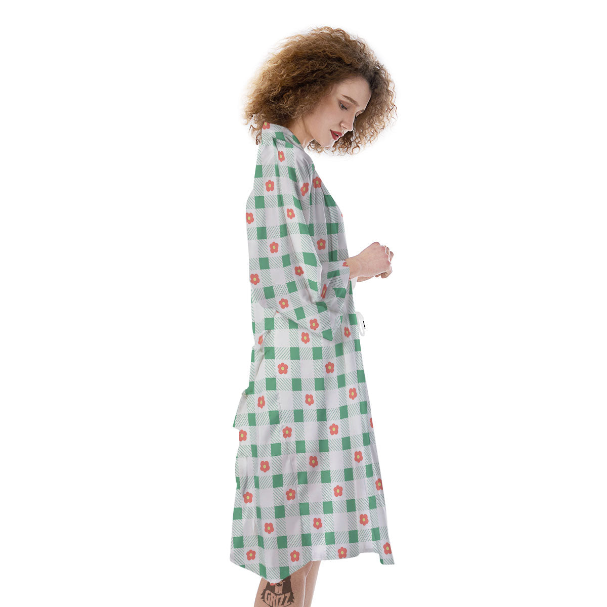 Daisy Tartan Green Print Pattern Kimono-grizzshop