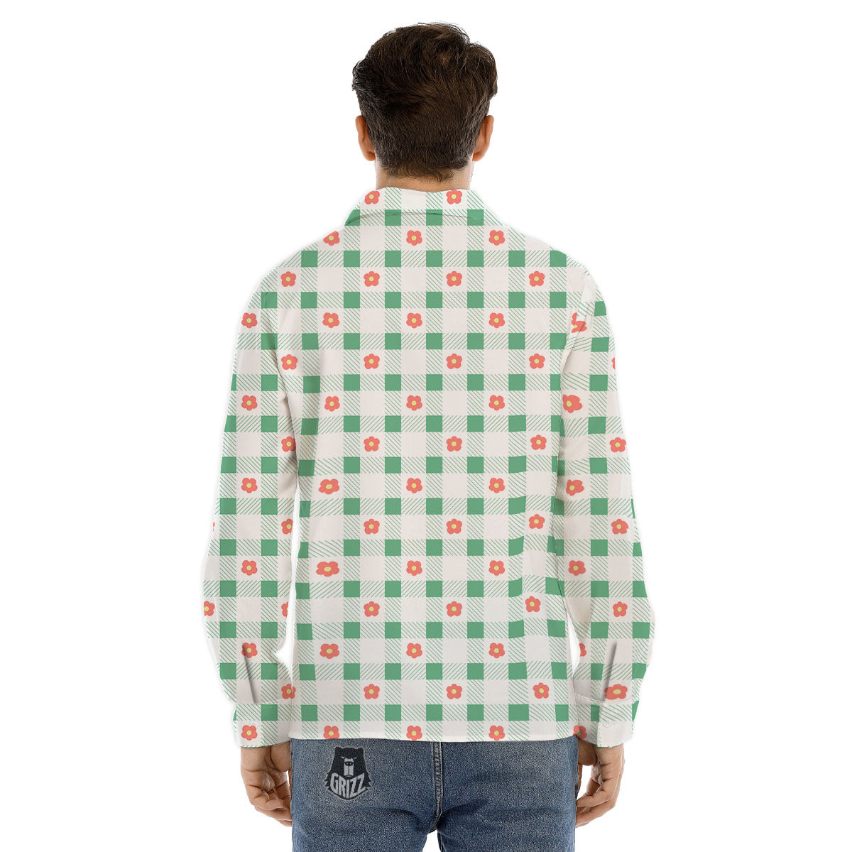 Daisy Tartan Green Print Pattern Men's Dress Shirts-grizzshop