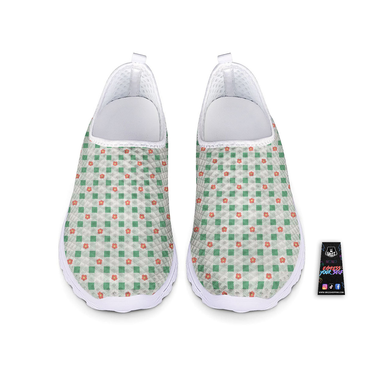 Daisy Tartan Green Print Pattern Nurse Shoes-grizzshop