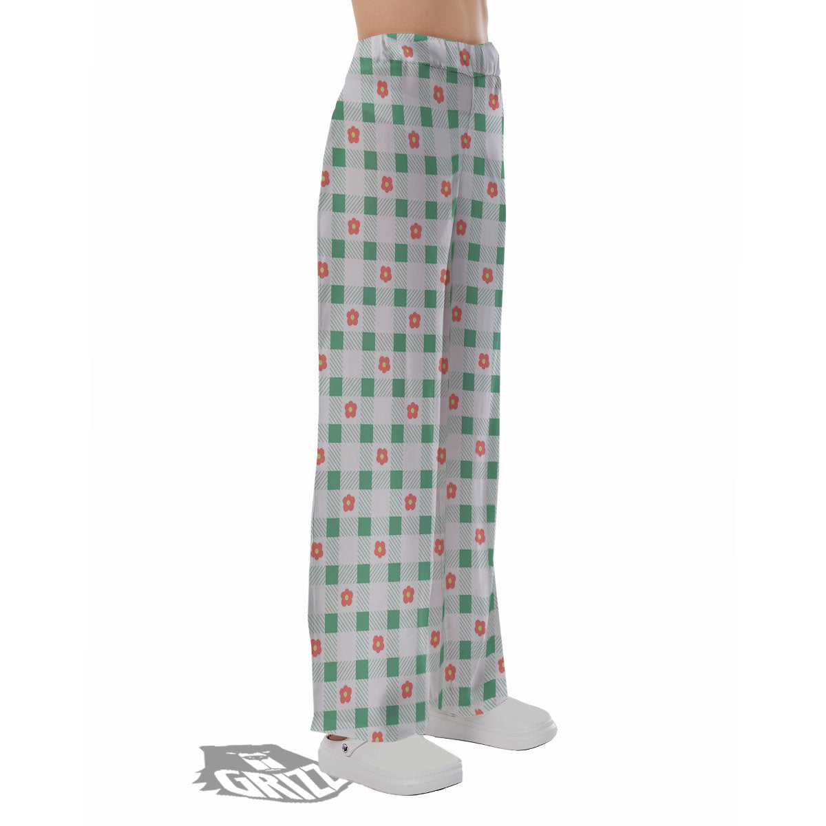 Daisy Tartan Green Print Pattern Pajama Pants-grizzshop