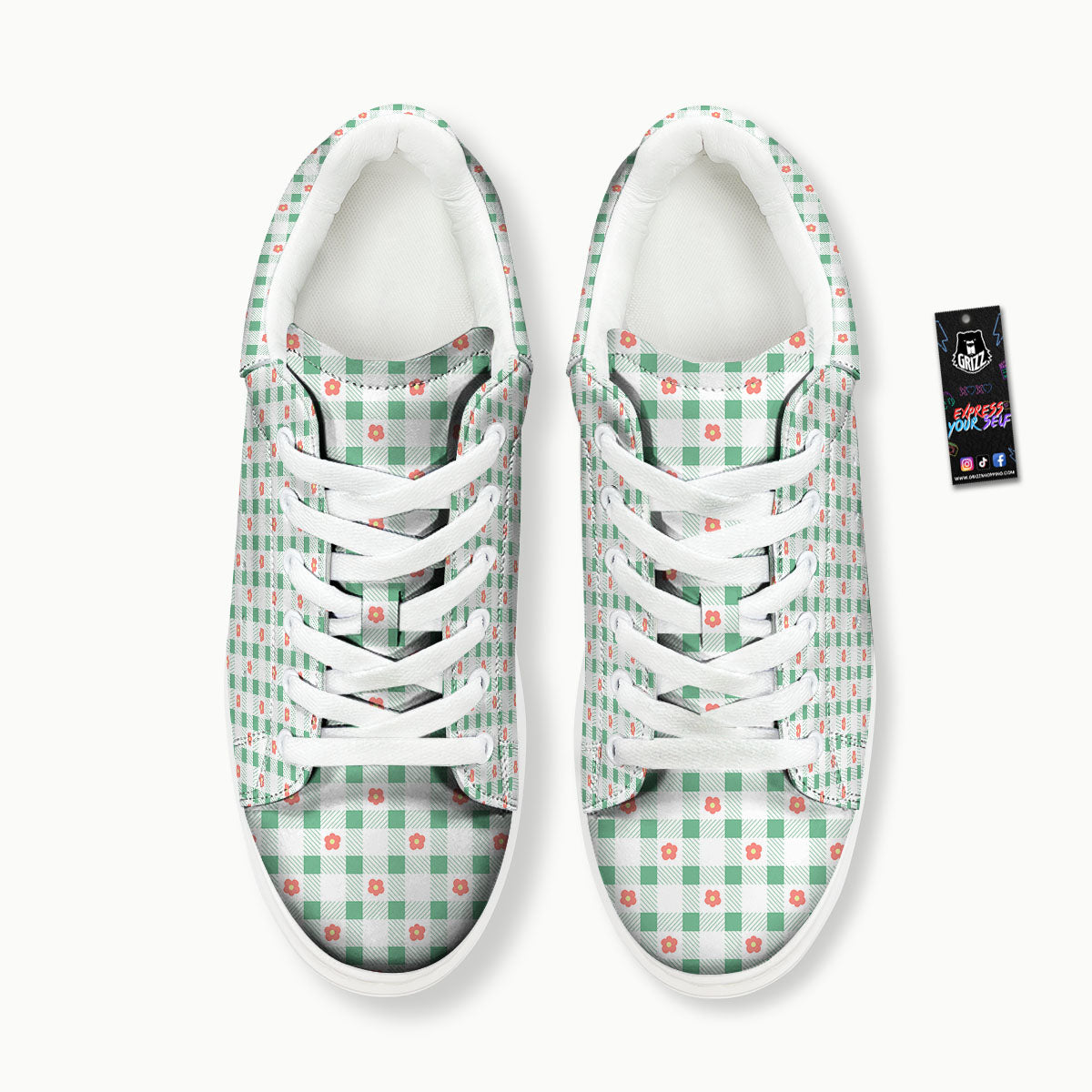 Daisy Tartan Green Print Pattern Platform Shoes-grizzshop