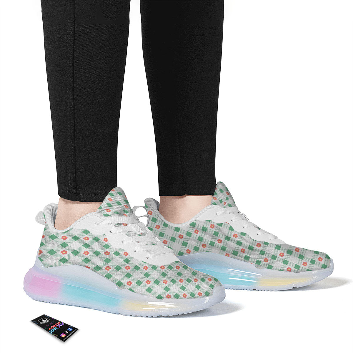 Daisy Tartan Green Print Pattern Running Sneakers-grizzshop