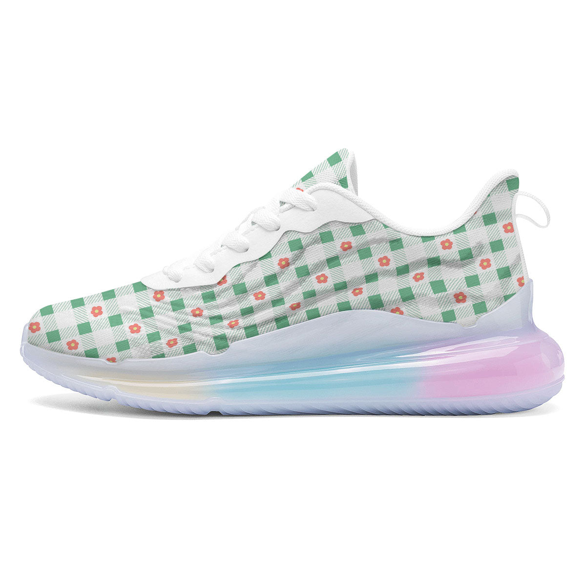 Daisy Tartan Green Print Pattern Running Sneakers-grizzshop