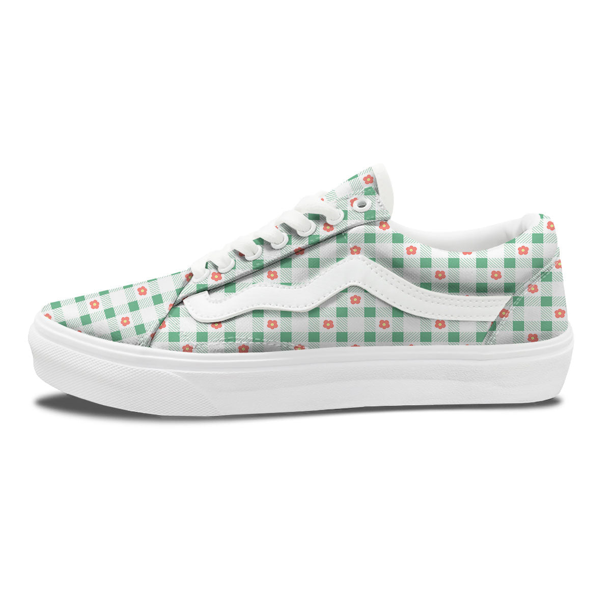 Daisy Tartan Green Print Pattern Skate Shoes-grizzshop