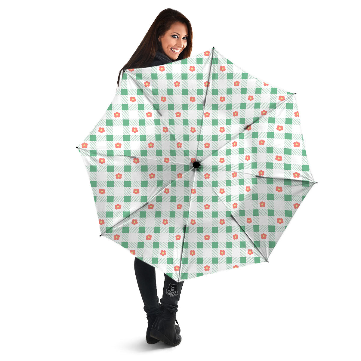 Daisy Tartan Green Print Pattern Umbrella-grizzshop