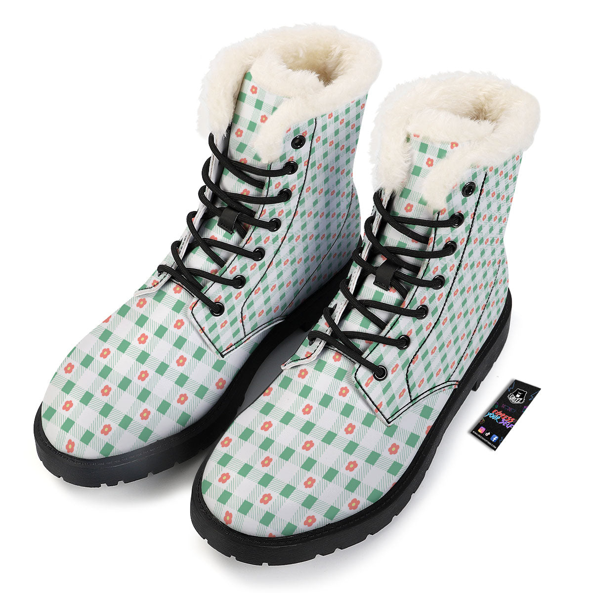 Daisy Tartan Green Print Pattern Winter Boots-grizzshop