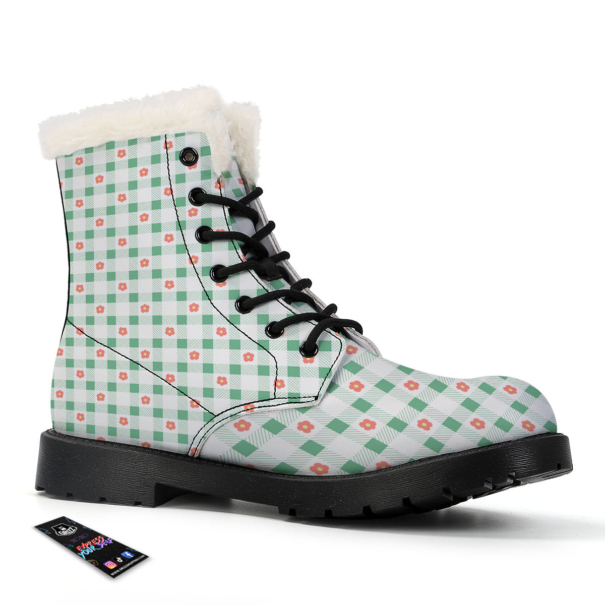 Daisy Tartan Green Print Pattern Winter Boots-grizzshop