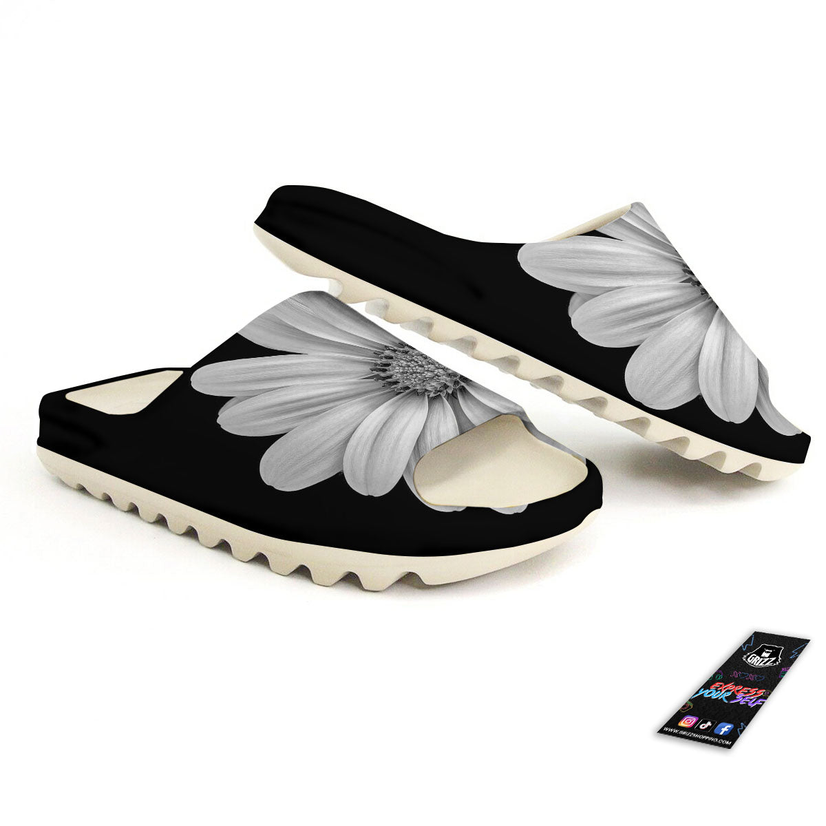 Daisy Flower Monochrome Print Sandals-grizzshop