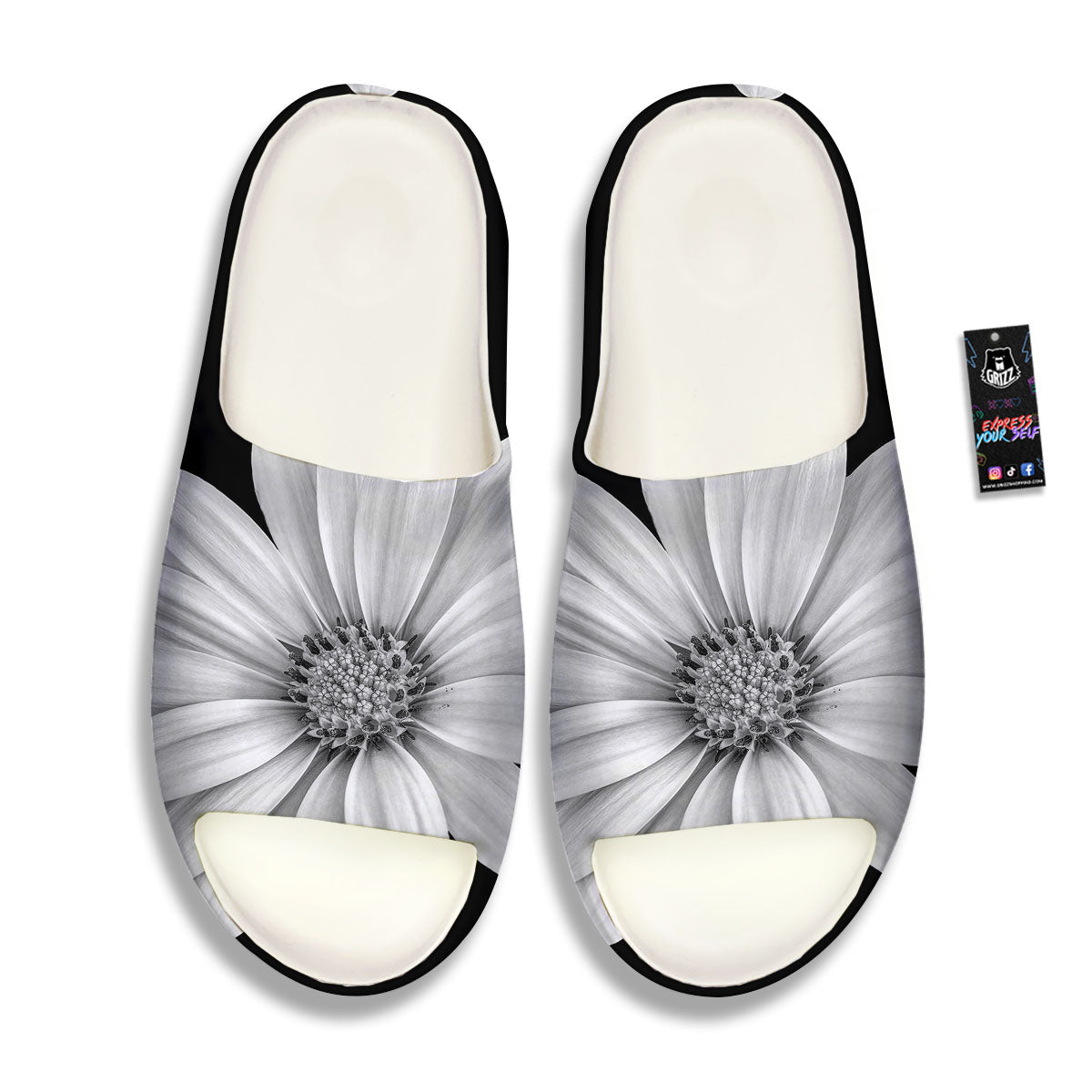 Daisy Flower Monochrome Print Sandals-grizzshop