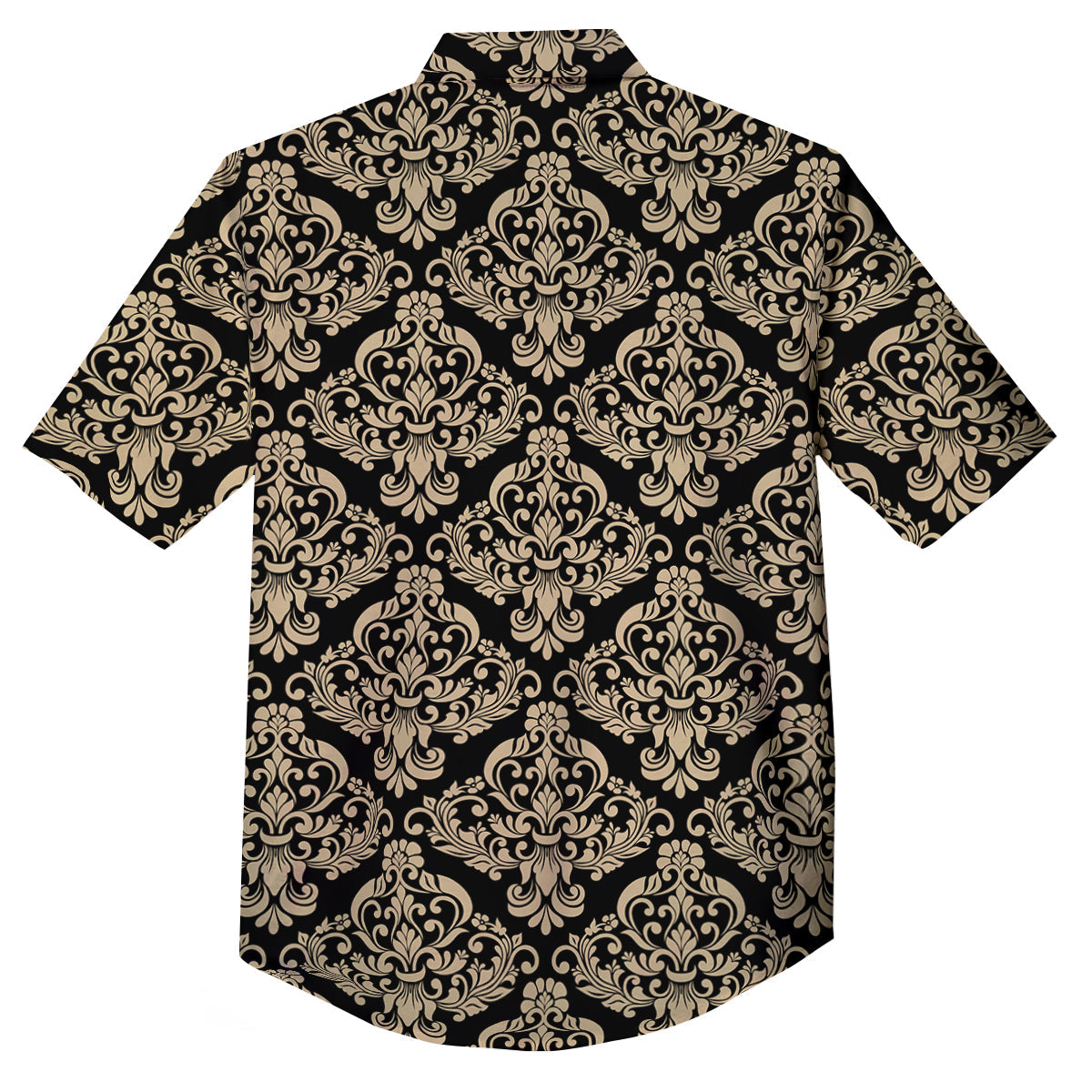 Damask Beige And Black Print Pattern Button Up Shirt-grizzshop