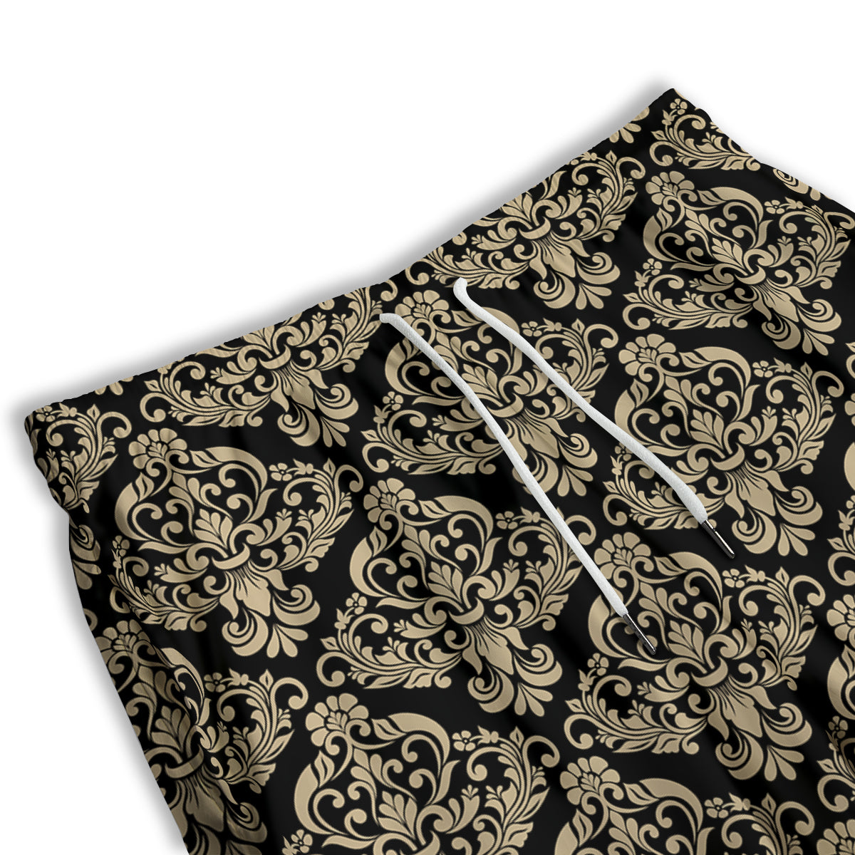 Damask Beige And Black Print Pattern Men's Athletic Shorts