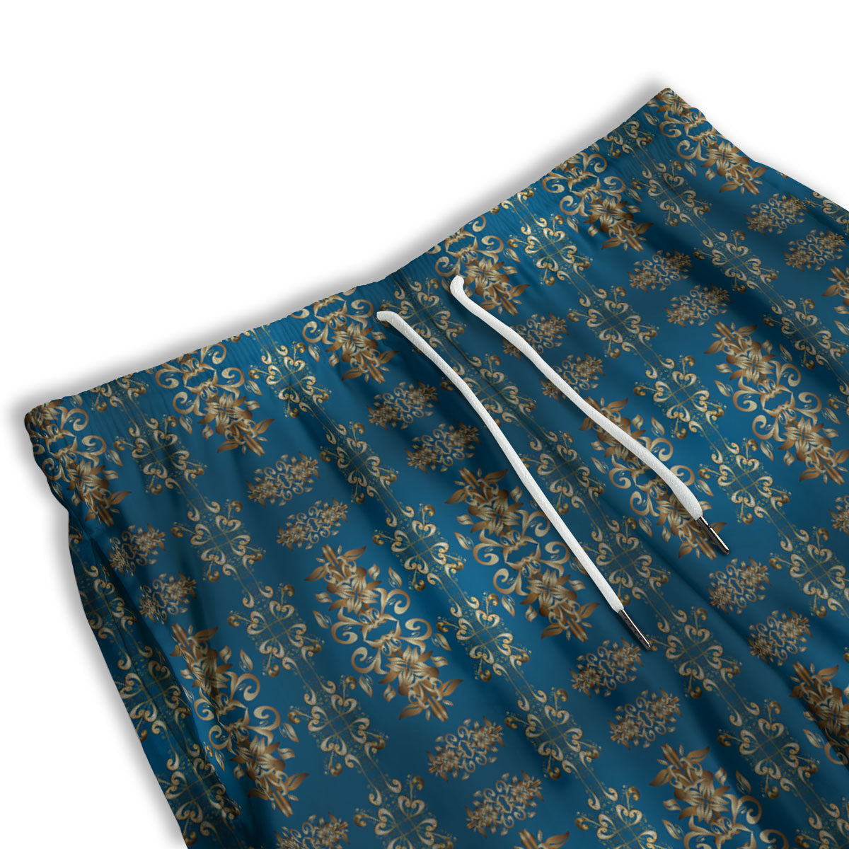 Damask Brown And Blue Print Pattern Men's Athletic Shorts