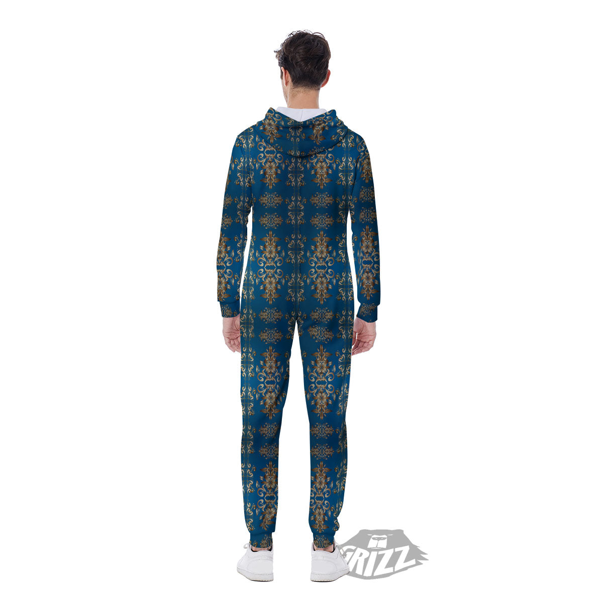 Damask Brown And Blue Print Pattern Men's Jumpsuit-grizzshop