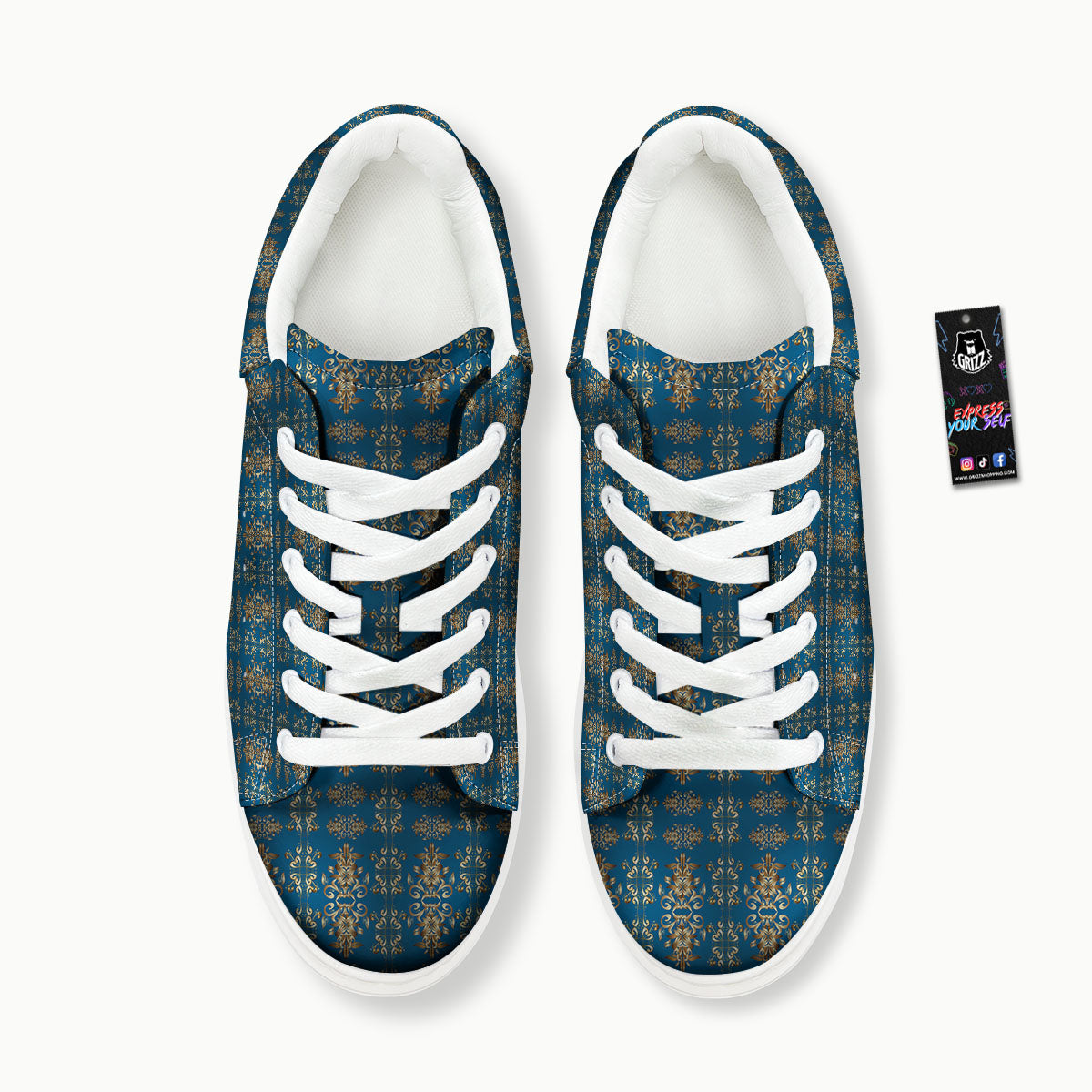 Damask Brown And Blue Print Pattern Platform Shoes-grizzshop