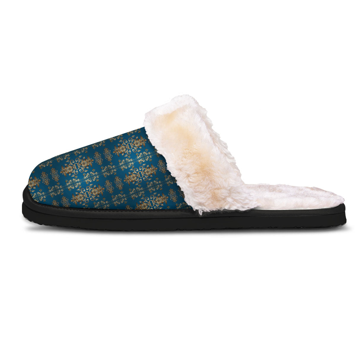 Damask Brown And Blue Print Pattern Slippers-grizzshop