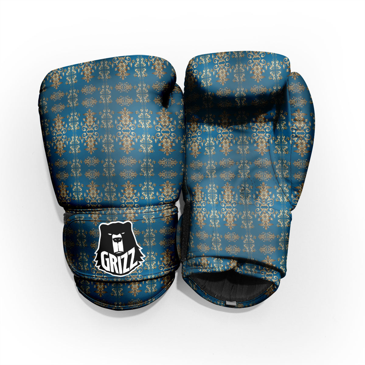 Damask Brown And Blue Print Pattern Pro Boxing Glove