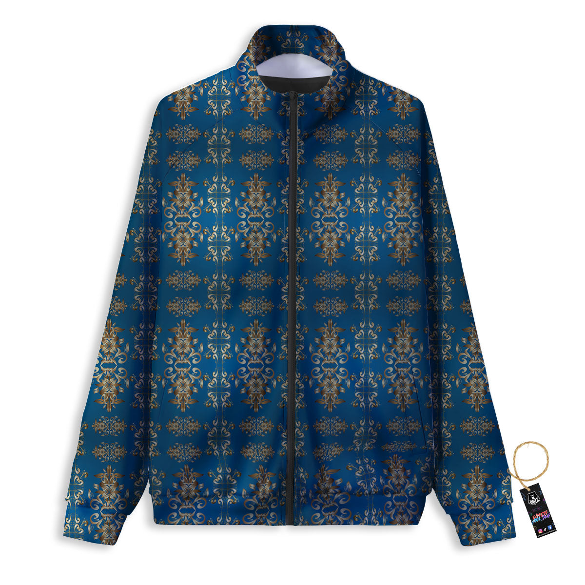 Damask Brown And Blue Print Pattern Track Jacket-grizzshop