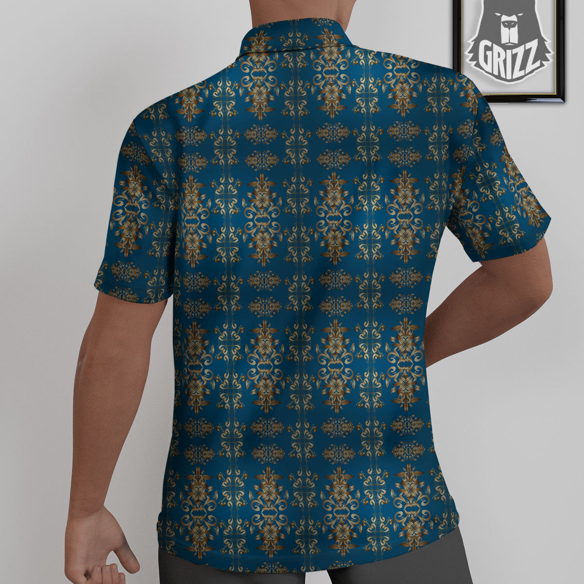 Damask Brown And Blue Print Pattern Untucked Shirts-grizzshop