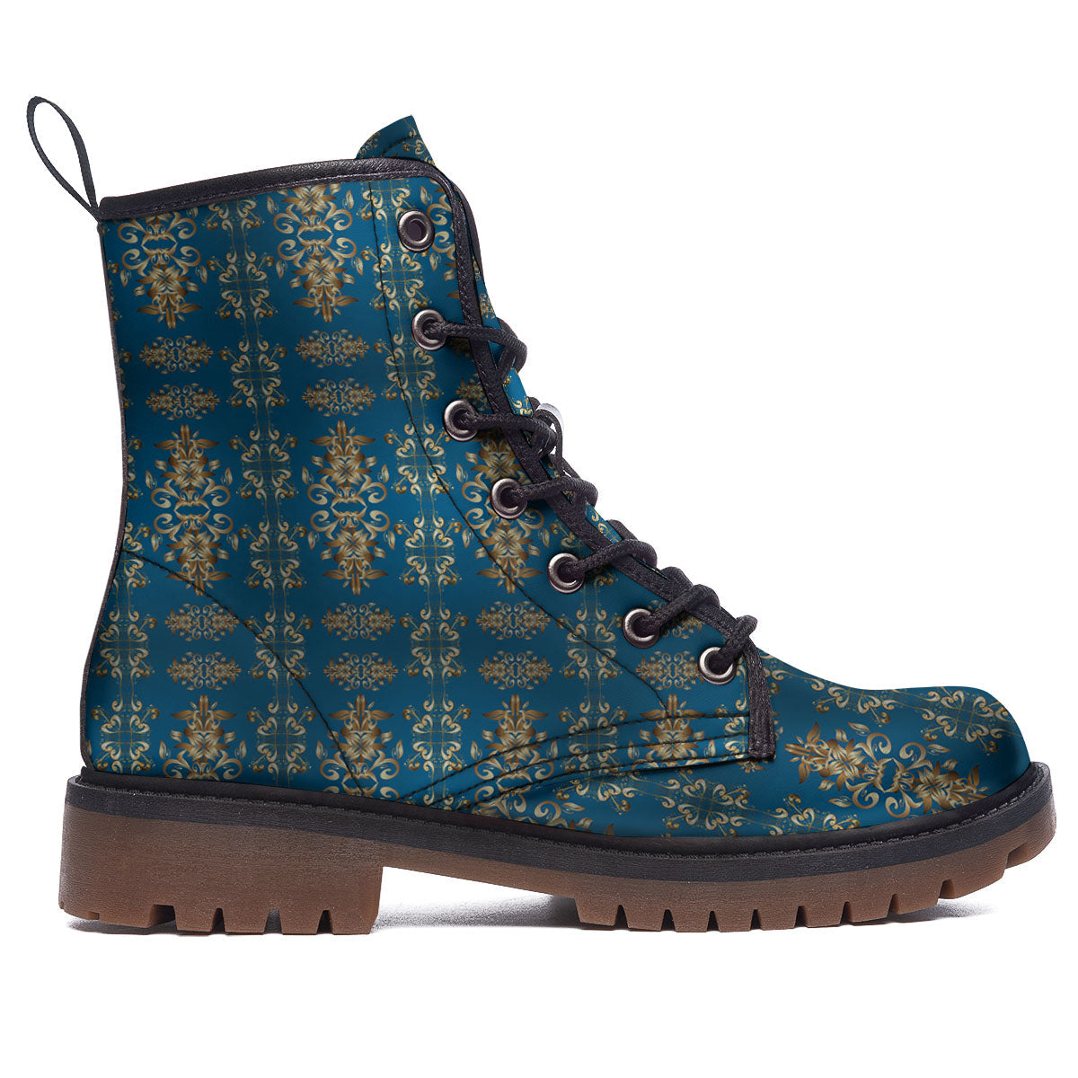 Damask Brown And Blue Print Pattern Work Boots-grizzshop