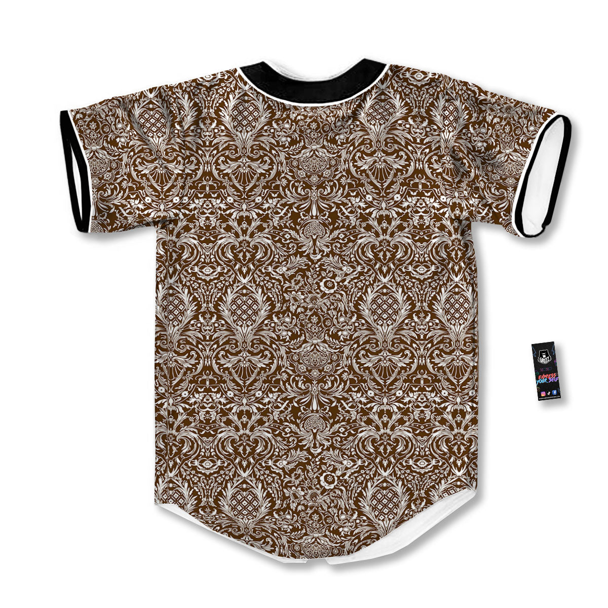 Damask Brown Print Pattern Baseball Jersey-grizzshop