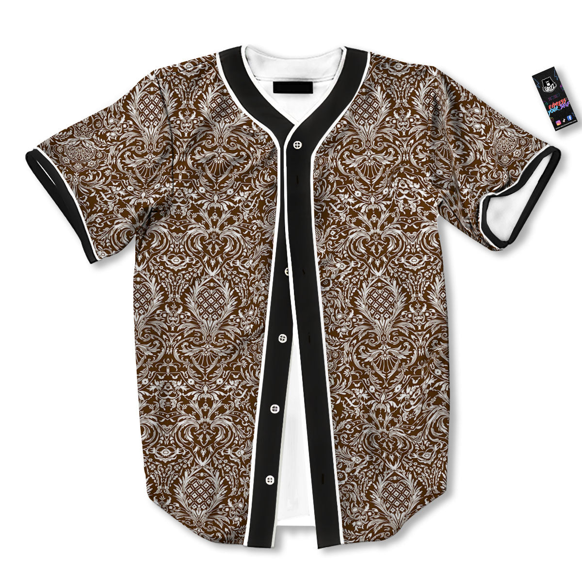 Damask Brown Print Pattern Baseball Jersey-grizzshop