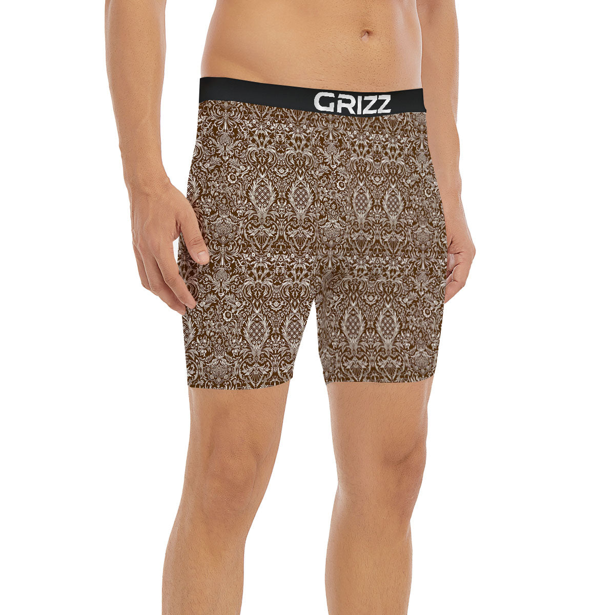 Damask Brown Print Pattern Boxer Briefs-grizzshop