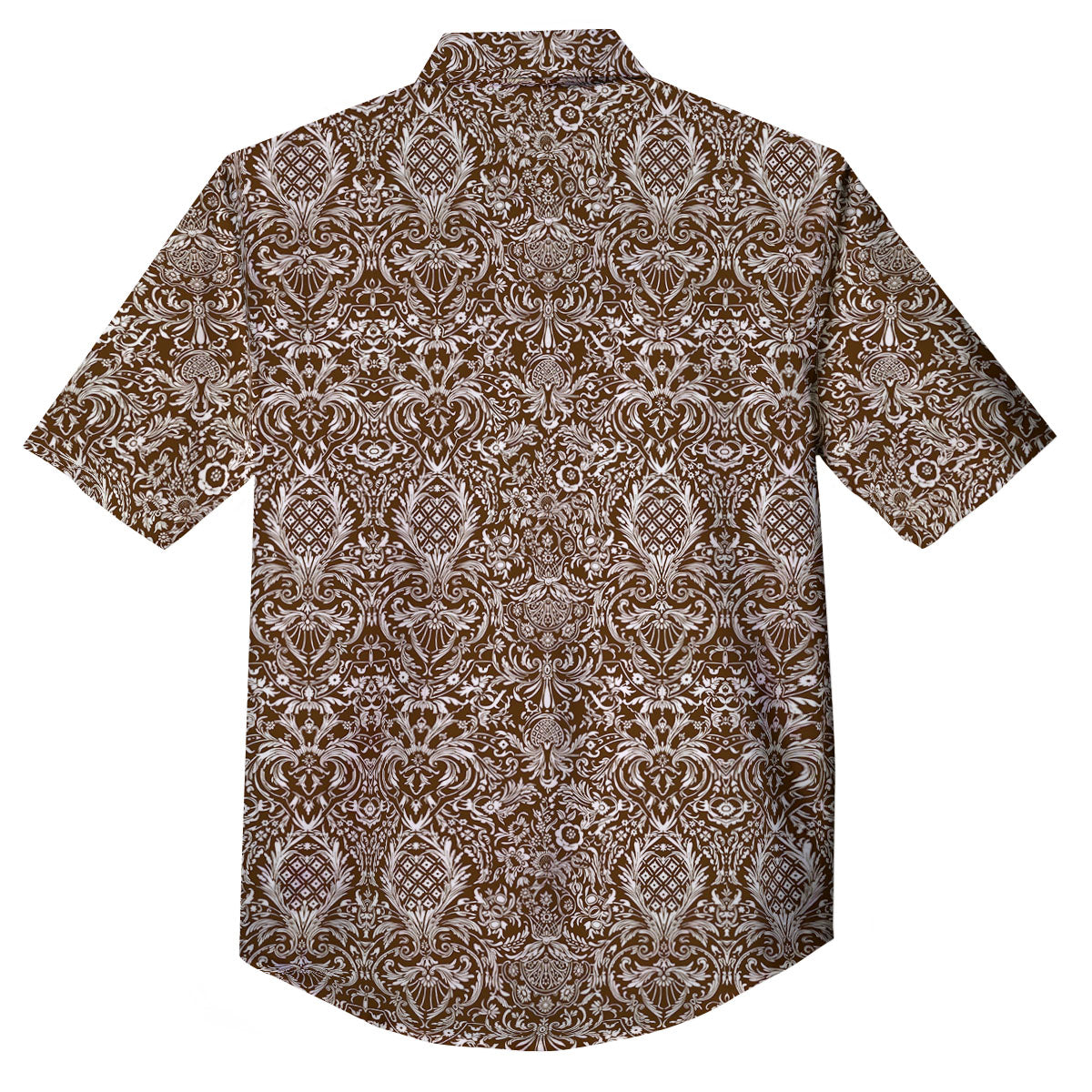 Damask Brown Print Pattern Button Up Shirt-grizzshop