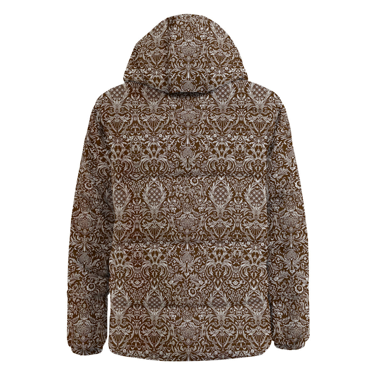 Damask Brown Print Pattern Down Jacket-grizzshop