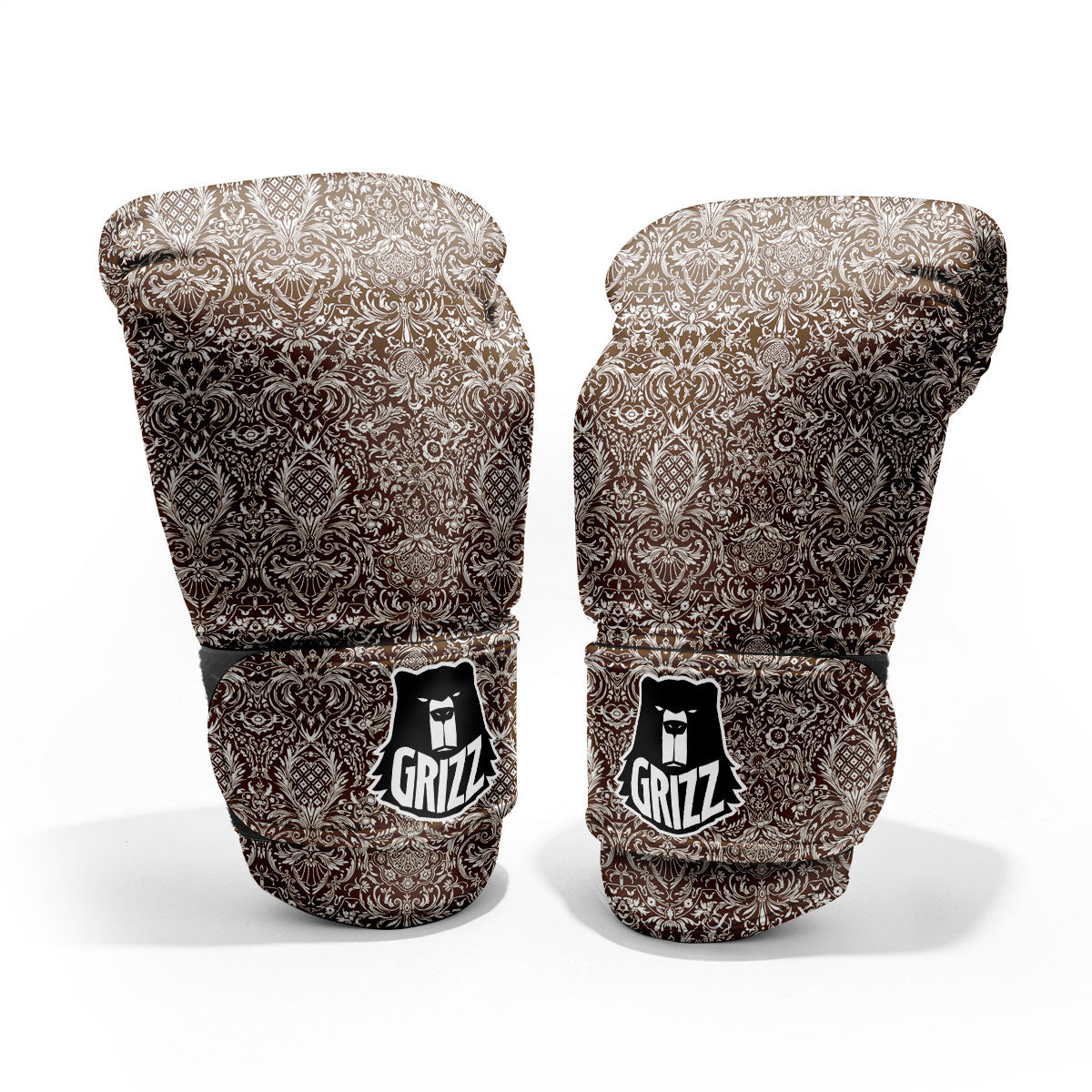 Damask Brown Print Pattern Sparring Gloves-grizzshop