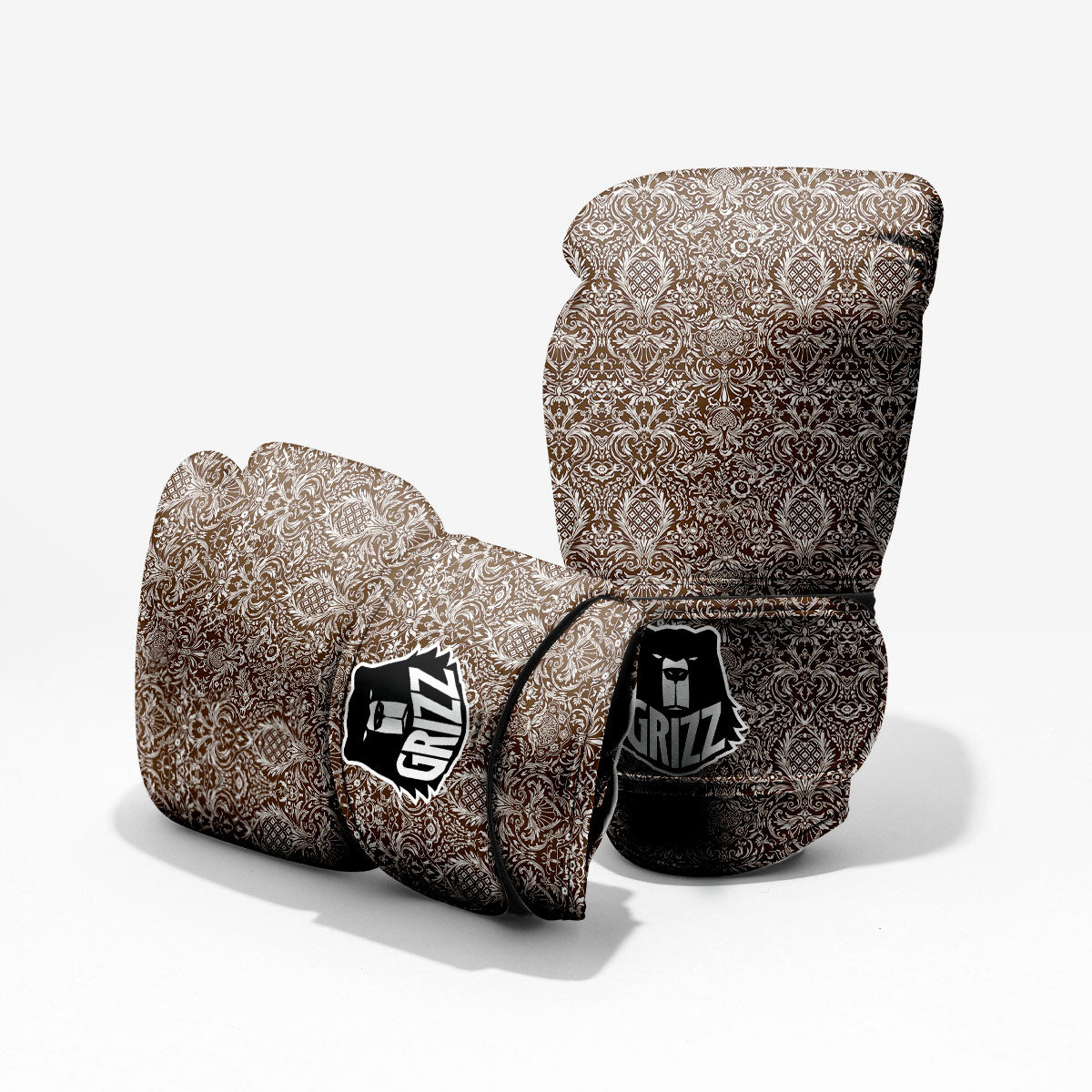 Damask Brown Print Pattern Pro Boxing Glove
