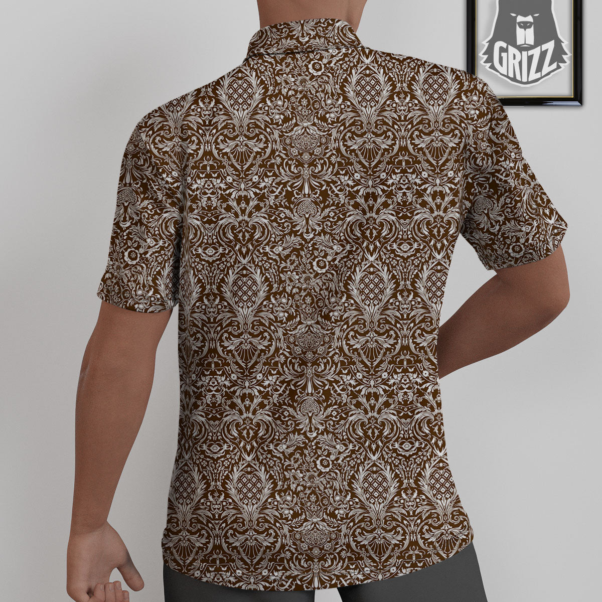 Damask Brown Print Pattern Untucked Shirts-grizzshop