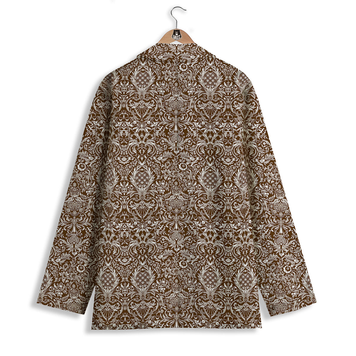 Damask Brown Print Pattern Women's Blazer-grizzshop