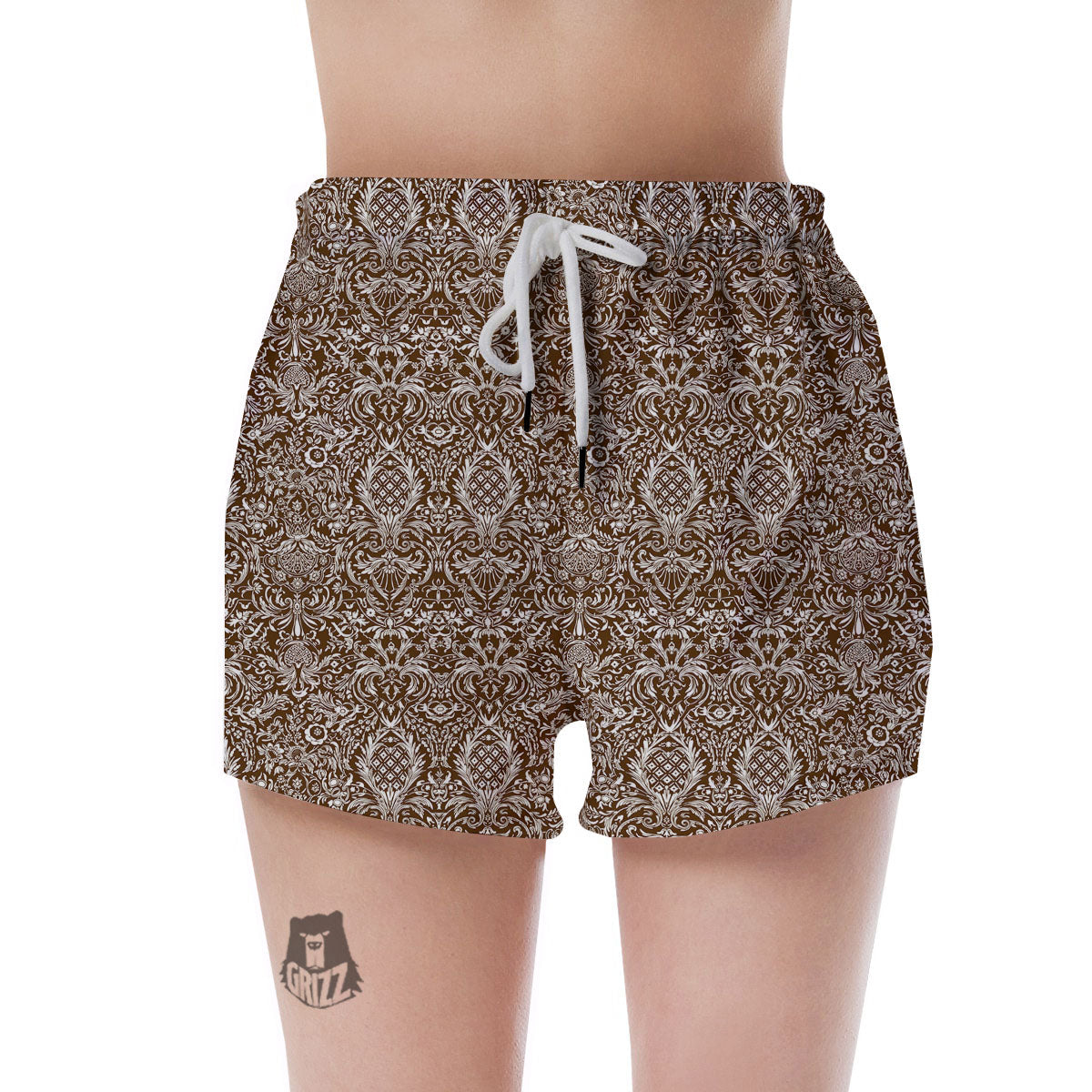 Damask Brown Print Pattern Women's Shorts-grizzshop