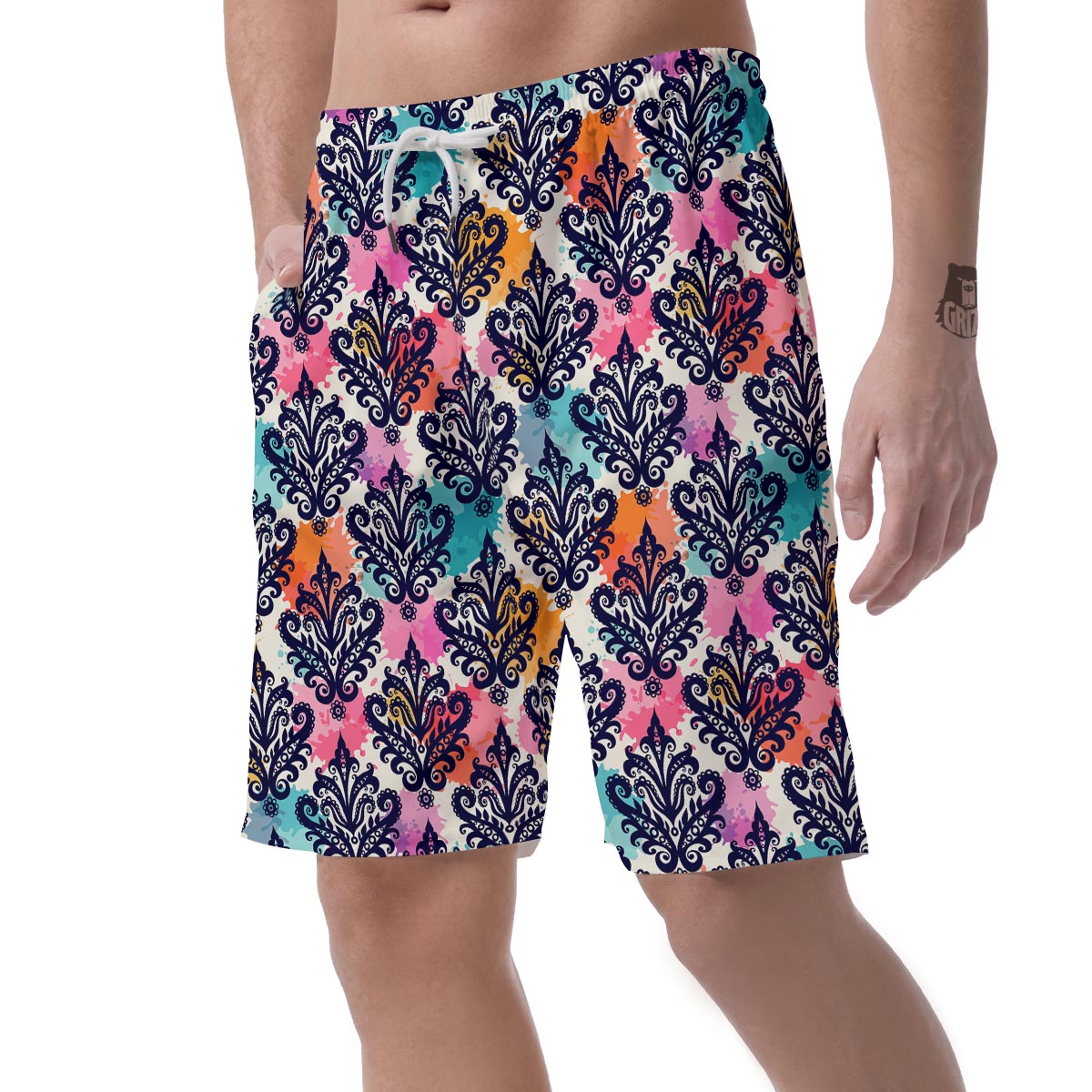 Damask Colorful Pattern Print Men's Shorts-grizzshop