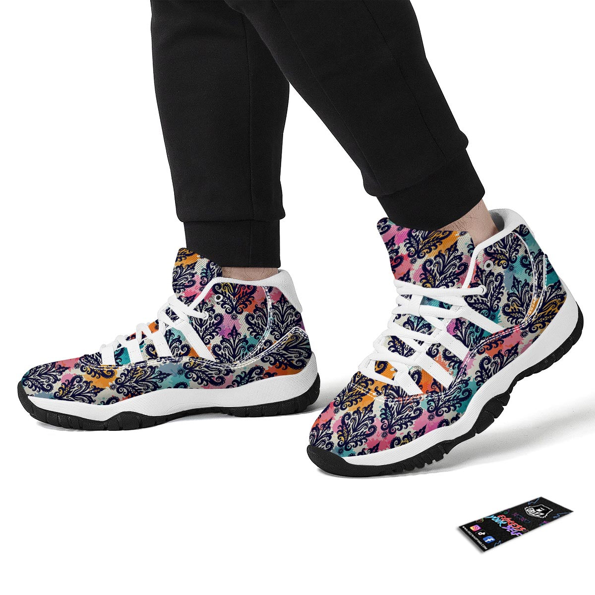 Damask Colorful Pattern Print White Bball Shoes-grizzshop
