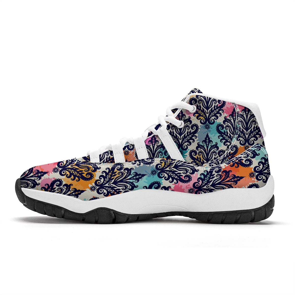 Damask Colorful Pattern Print White Bball Shoes-grizzshop