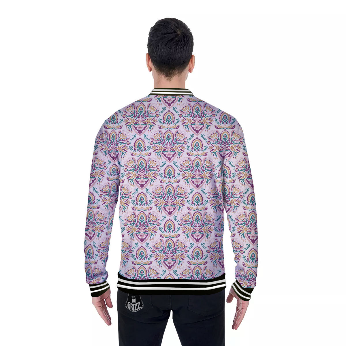 Damask Colorful Print Pattern Baseball Jacket-grizzshop