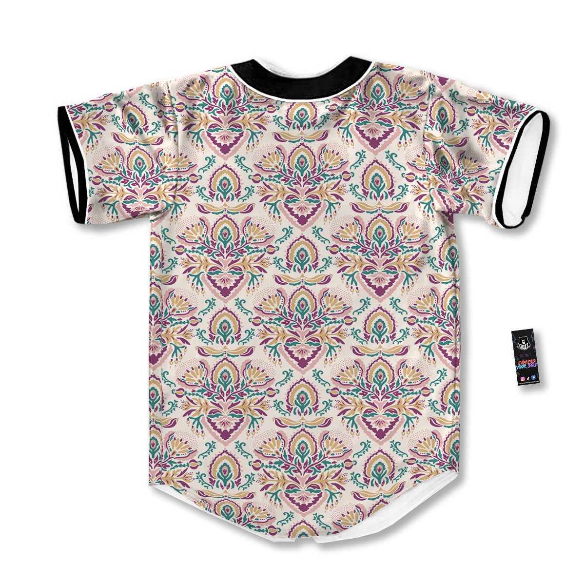 Damask Colorful Print Pattern Baseball Jersey-grizzshop