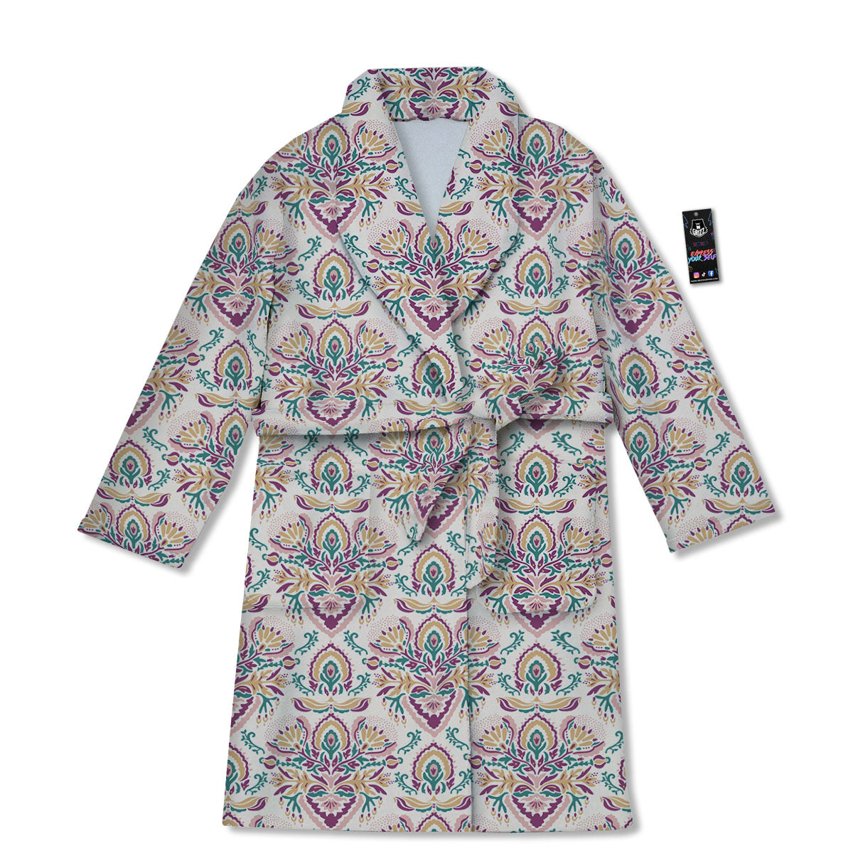 Damask Colorful Print Pattern Bathrobe-grizzshop