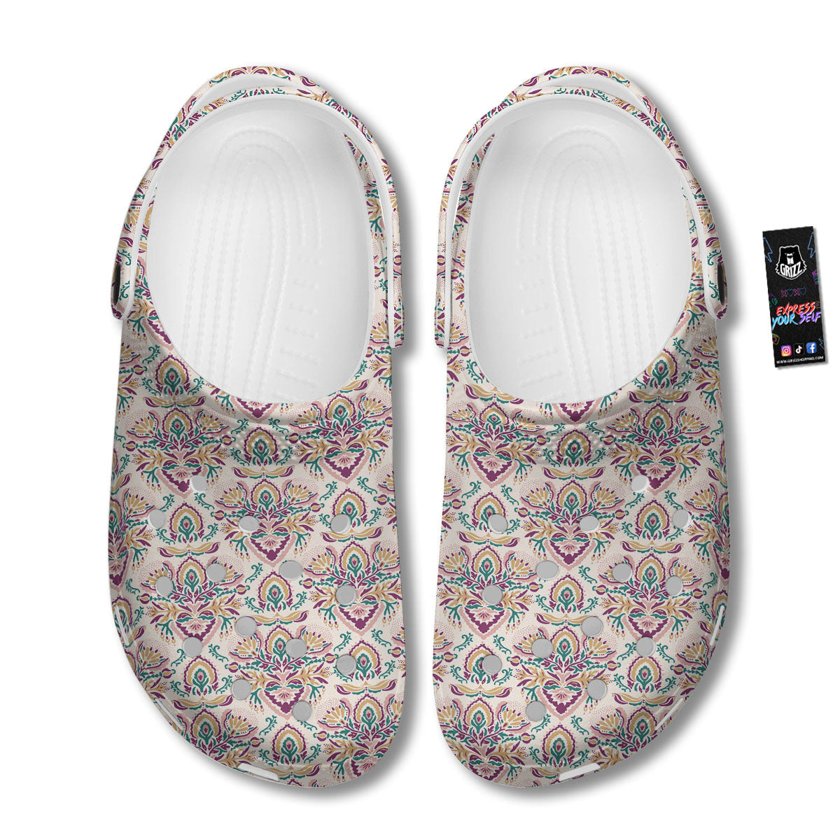 Damask Colorful Print Pattern Clog-grizzshop