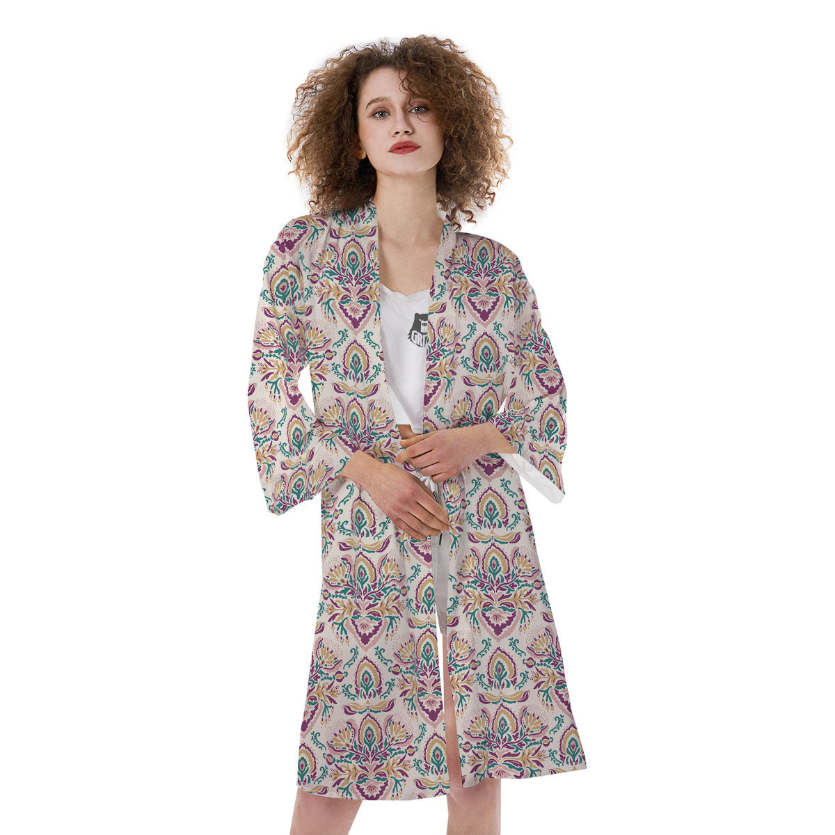 Damask Colorful Print Pattern Kimono-grizzshop