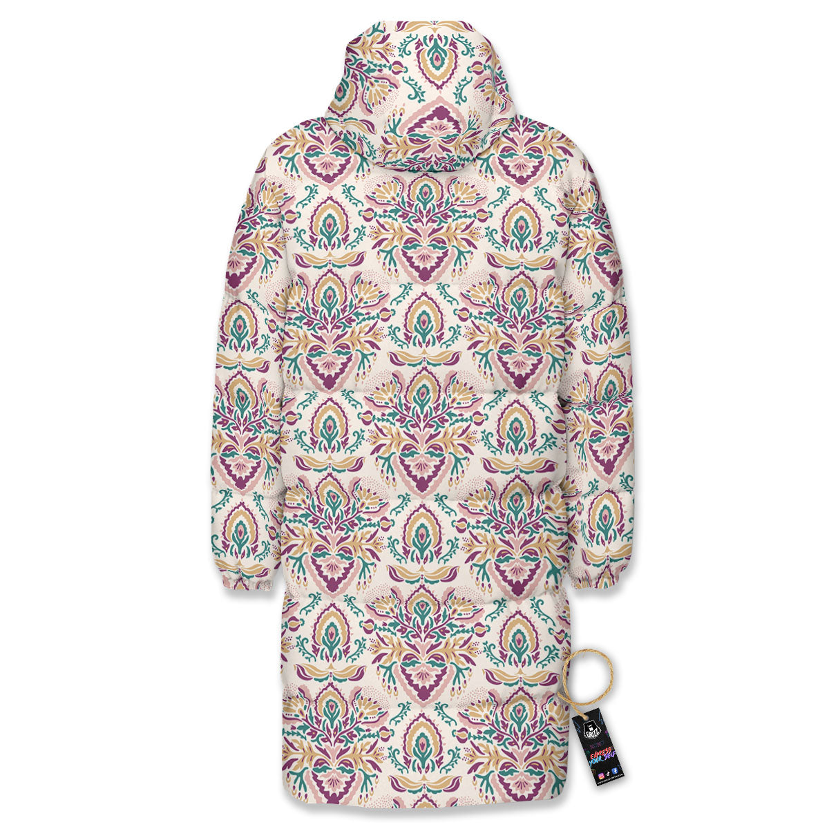 Damask Colorful Print Pattern Long Down Jacket-grizzshop