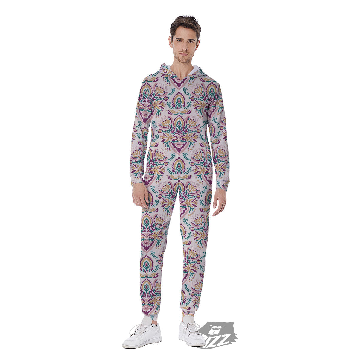 Damask Colorful Print Pattern Men's Jumpsuit-grizzshop