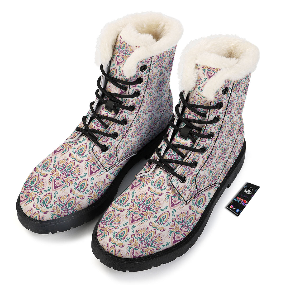 Damask Colorful Print Pattern Winter Boots-grizzshop