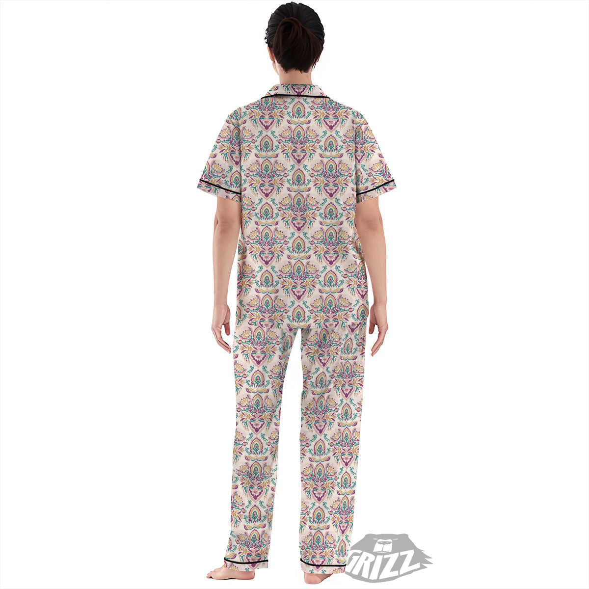Damask Colorful Print Pattern Women's Pajamas Set-grizzshop
