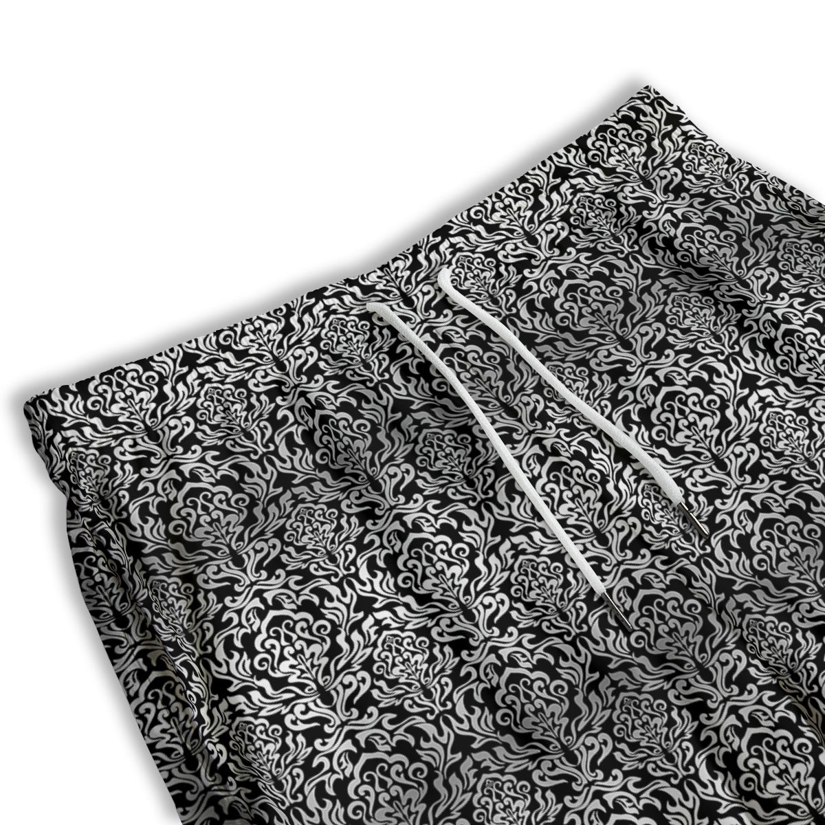 Damask Floral Black Western Print Men's Athletic Shorts