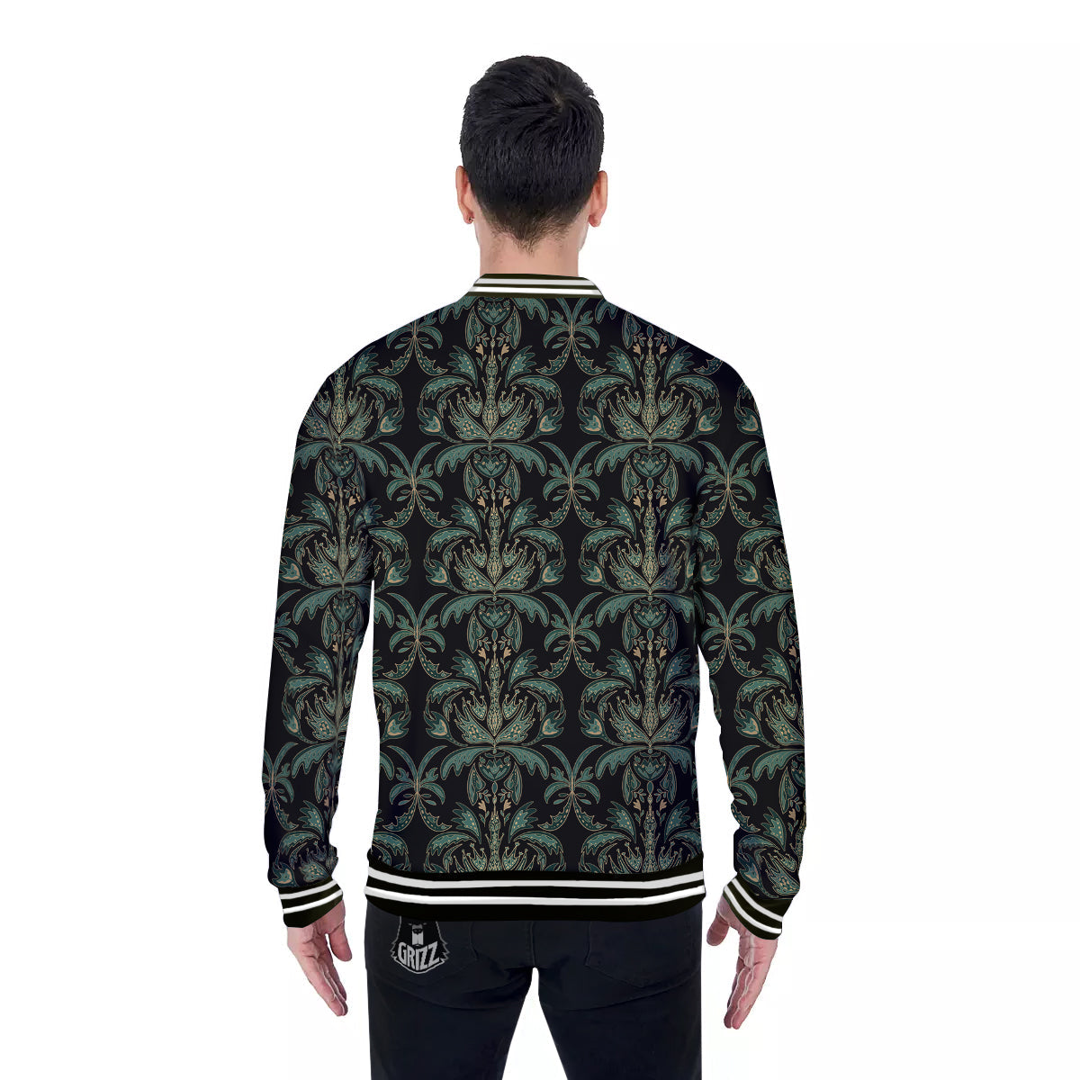 Damask Floral Western Vintage Print Pattern Baseball Jacket-grizzshop