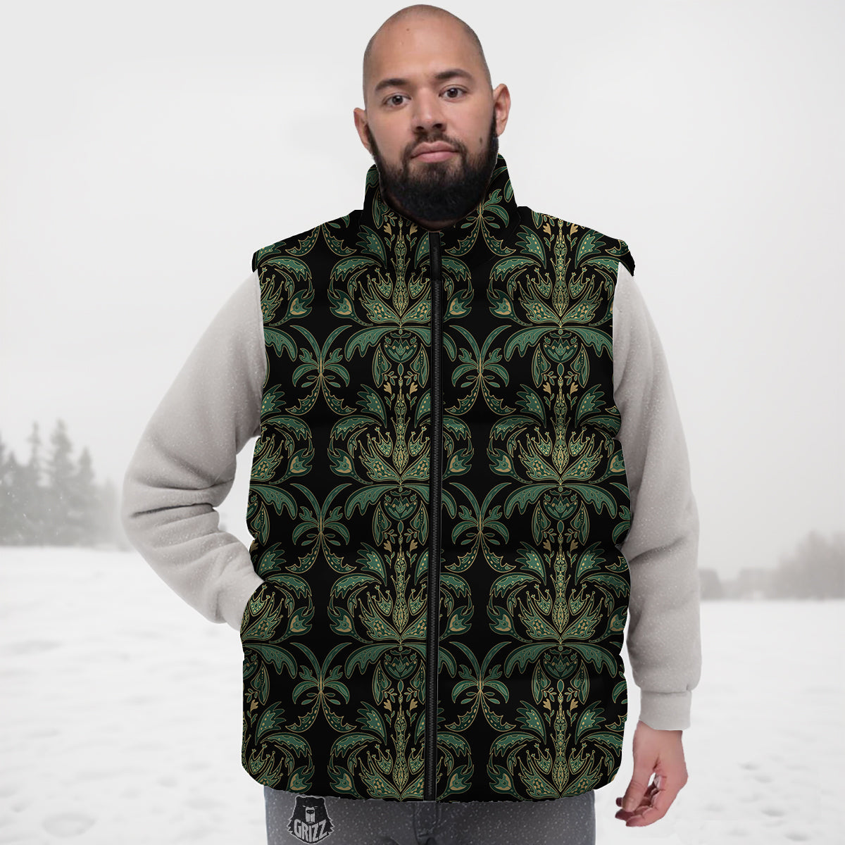 Damask Floral Western Vintage Print Pattern Down Vest