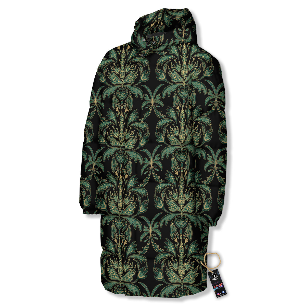 Damask Floral Western Vintage Print Pattern Long Down Jacket-grizzshop