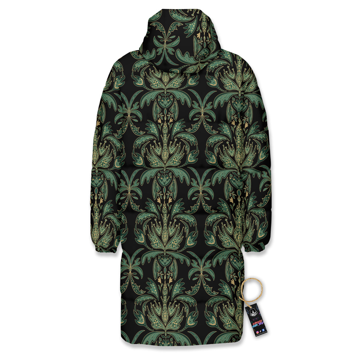 Damask Floral Western Vintage Print Pattern Long Down Jacket-grizzshop